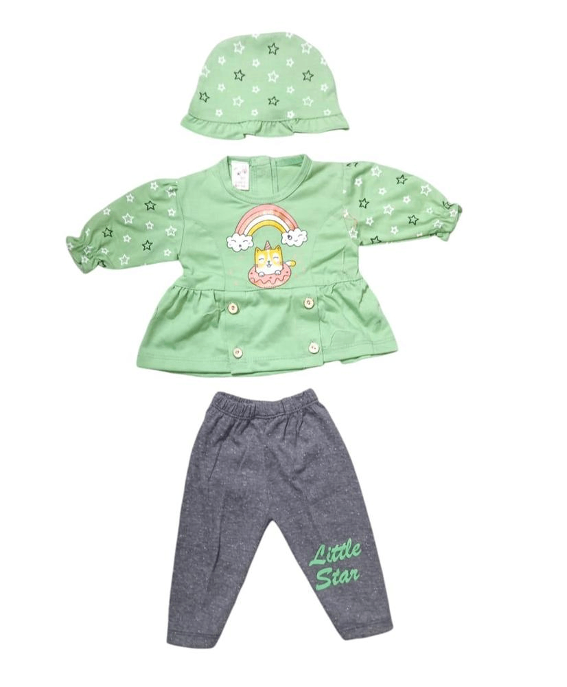 New born baby girl 3 pcs cotton blended pajama shirt Set