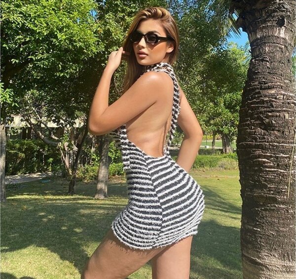 Stripped backless mini dress