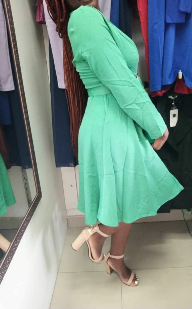 Apple green belted dress