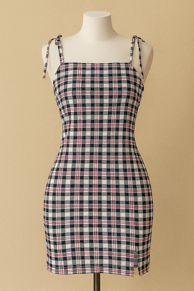 Robe mi-longue à carreaux femme