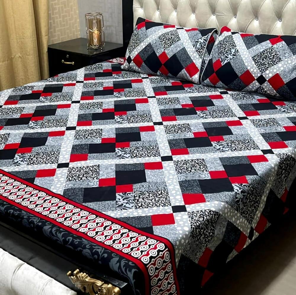 Three piece crystal cotton printed double bedsheet