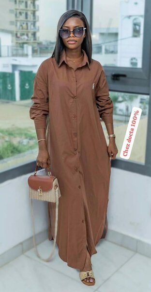 Robe Chemise Longue Marron Élégante