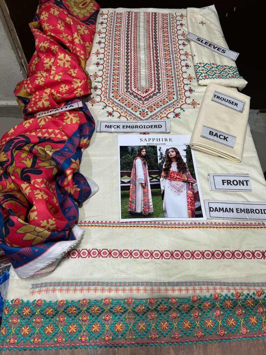 3 pcs women's unstitched  Embroidered suit