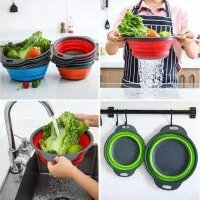 New imported Collapsible Colander, Silicone Kitchen Food Strainers Round, Square Folding Water Filter Basket Collapsible Strainer for Draining Pasta, Vegetable and Fruit