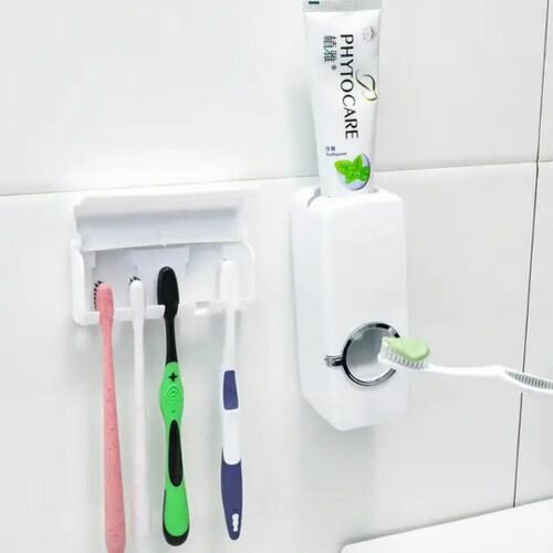 Touch Me Toothpaste Dispenser + 5 Slot Toothbrush Holder - W