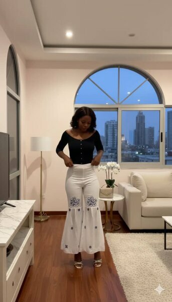 Pantalon denim brodé blanc