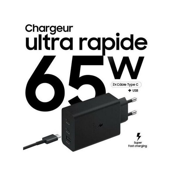 Samsung Chargeur Compatibme Ultra Rapide TRIO 65W, 2x Ports