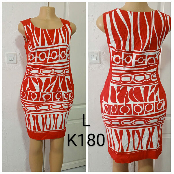 Women's red and white printed dress, size L