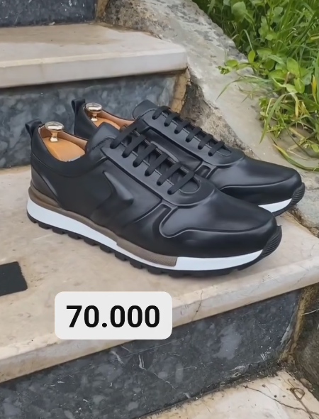 baskets en cuir pour hommes noir