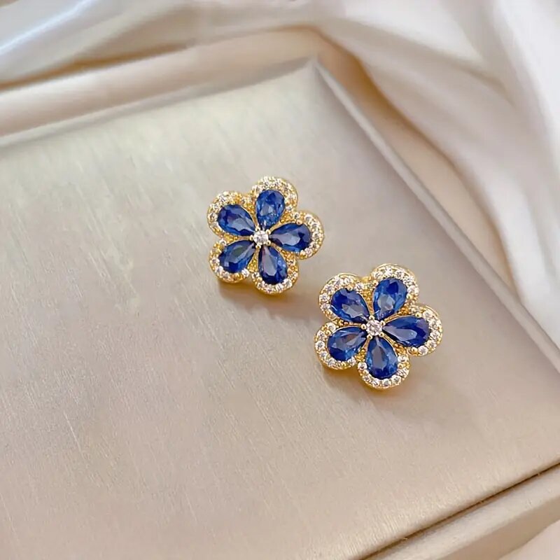 BLUE Minimalistic Plum Blossom Set with earings