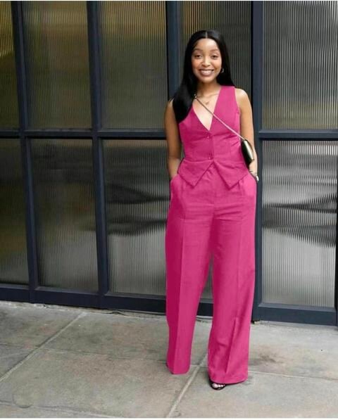 Women's suit, pants + vest, crimson