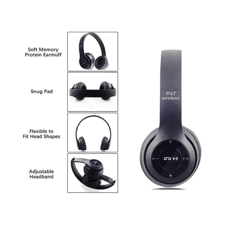 P47 Wireless Bluetooth Headset (Foldable On-Ear Headphone)