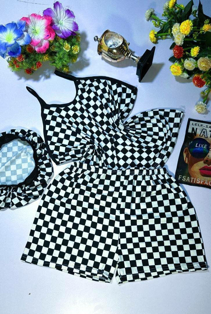 Pyjama set imprimé floral et damier