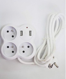 Rallonge Multiprise 3 Trous Et 2 PORT USB - Blanc