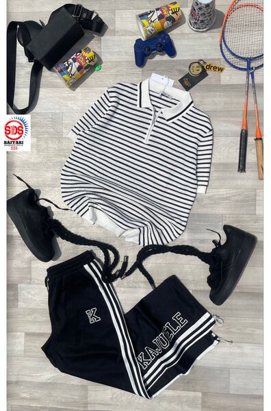 Ensemble décontracté rayé noir et blanc