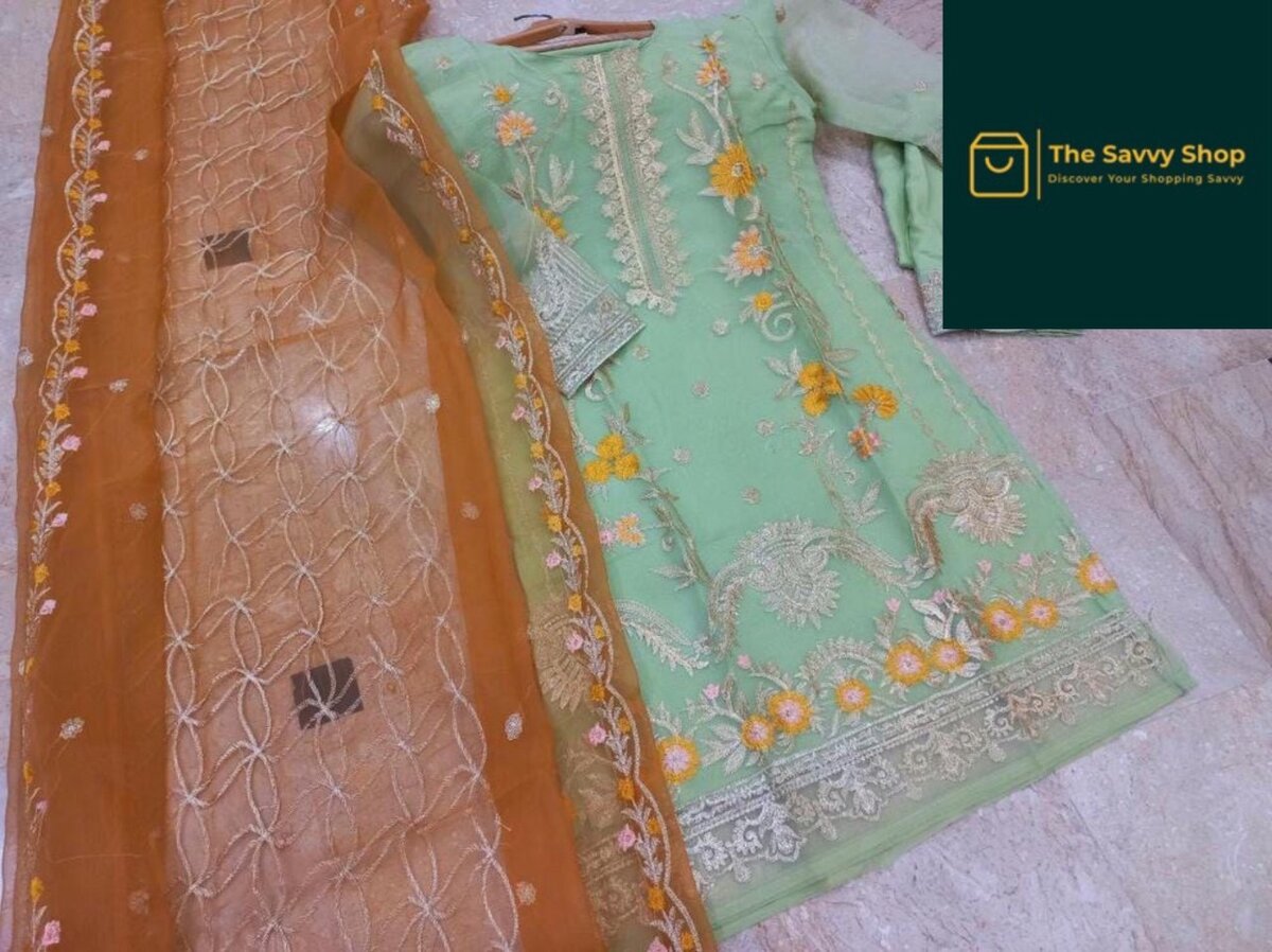 Stitched organza embroidered suit