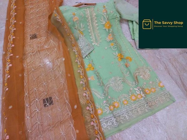 Stitched organza embroidered suit