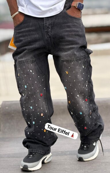 Jean noir avec strass tendance