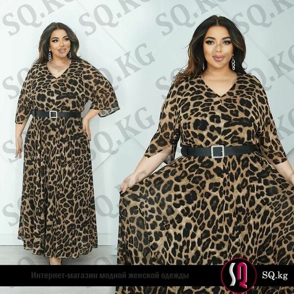 Леопардовое платье из шифона с поясом Размер: 54