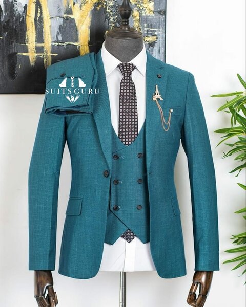Elegant men's suit turquoise