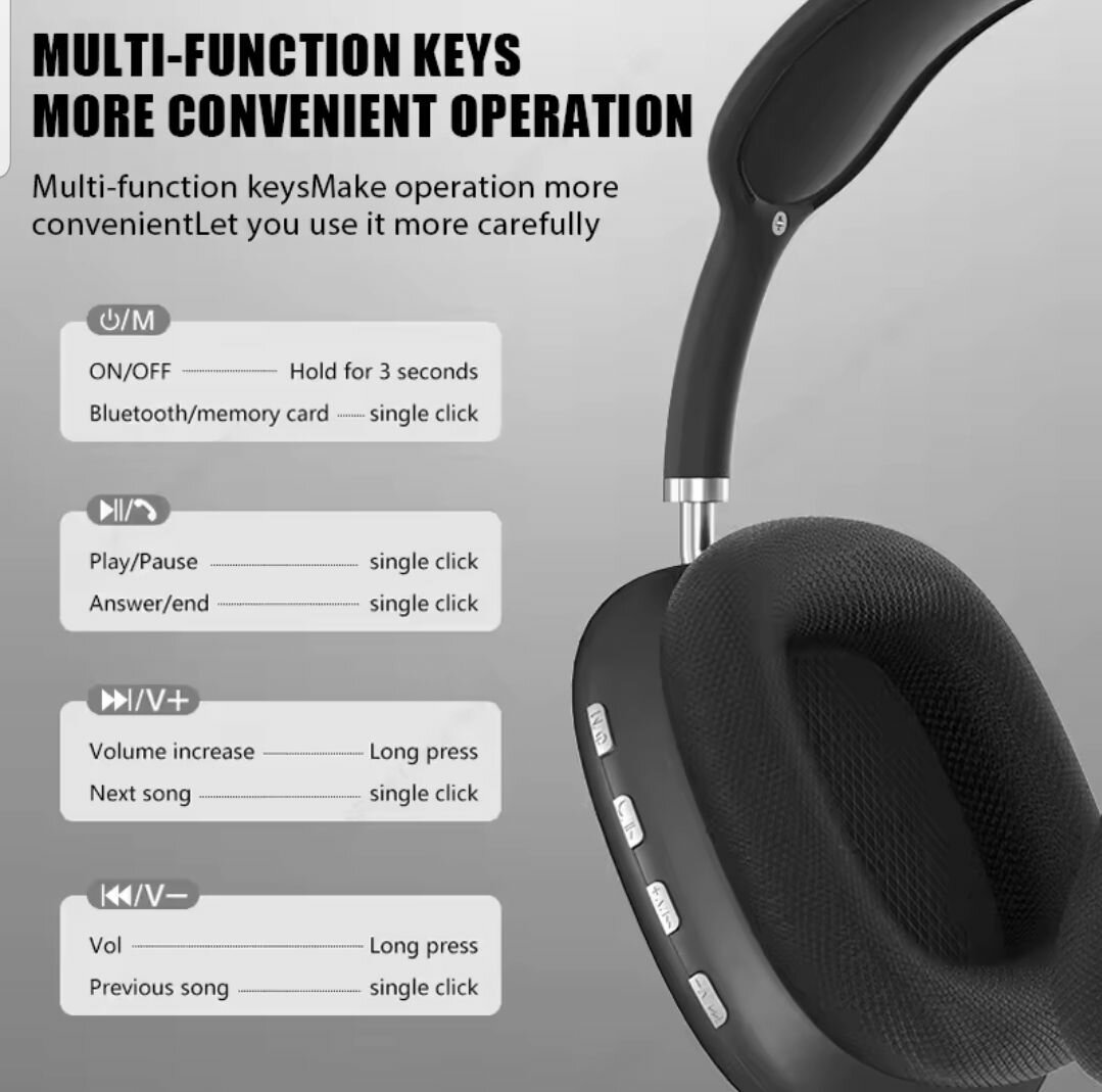Casque Bluetooth P9 - Prend Carte Mémoire - Multi Touche