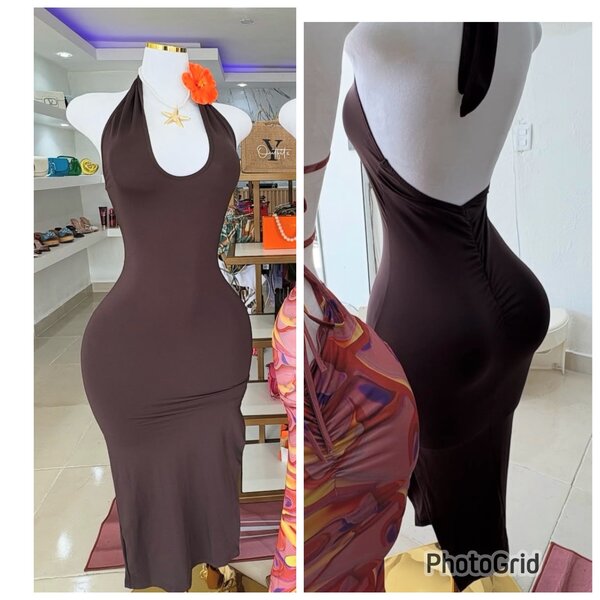 Robe dos nu marron élégante