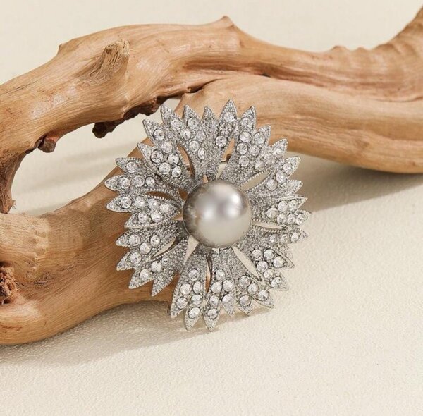 Rhinestone and Pearl Brooch