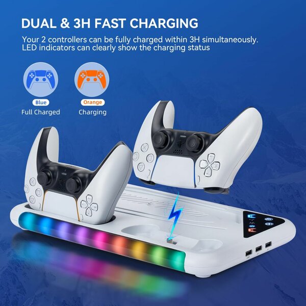 Station de charge Ps5+refroidisseur avec lumière led
