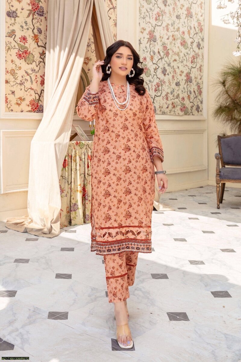 2 pc Unstiched Lawn Suit