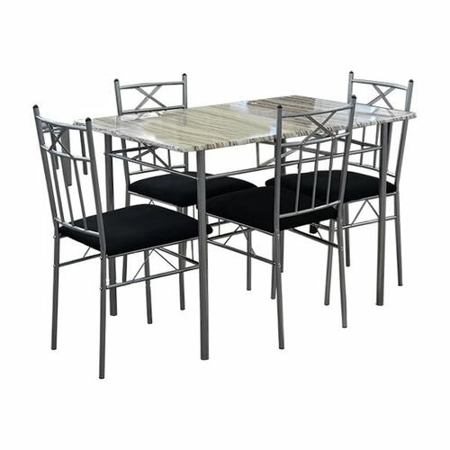 Dining Set With Marble Top Finish (1+4) - Black/Cream