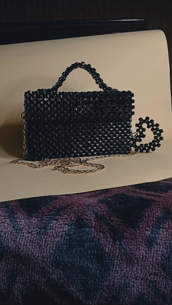 Black beaded hand bag for girls