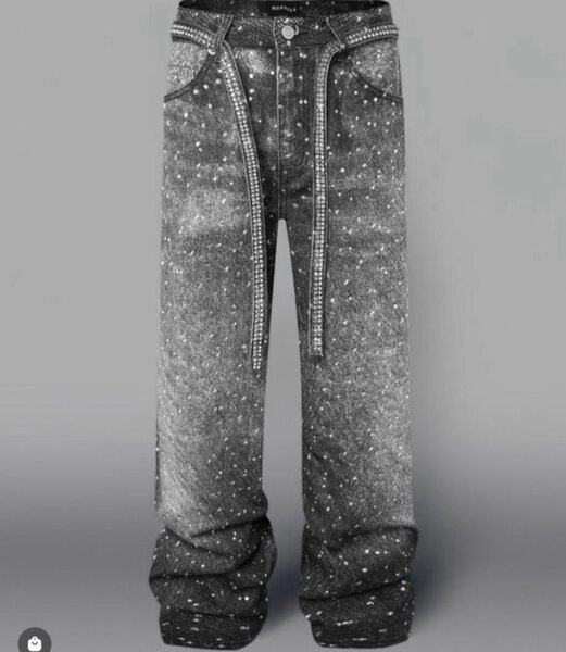 Jean large noir strass