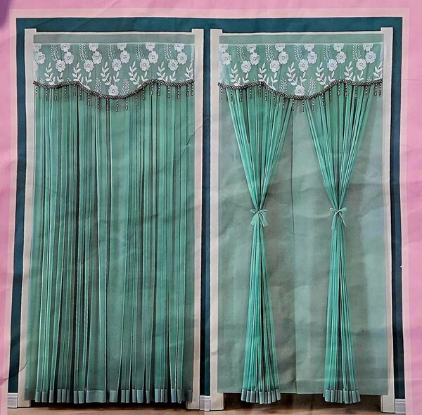 Rideaux verts élégants à franges