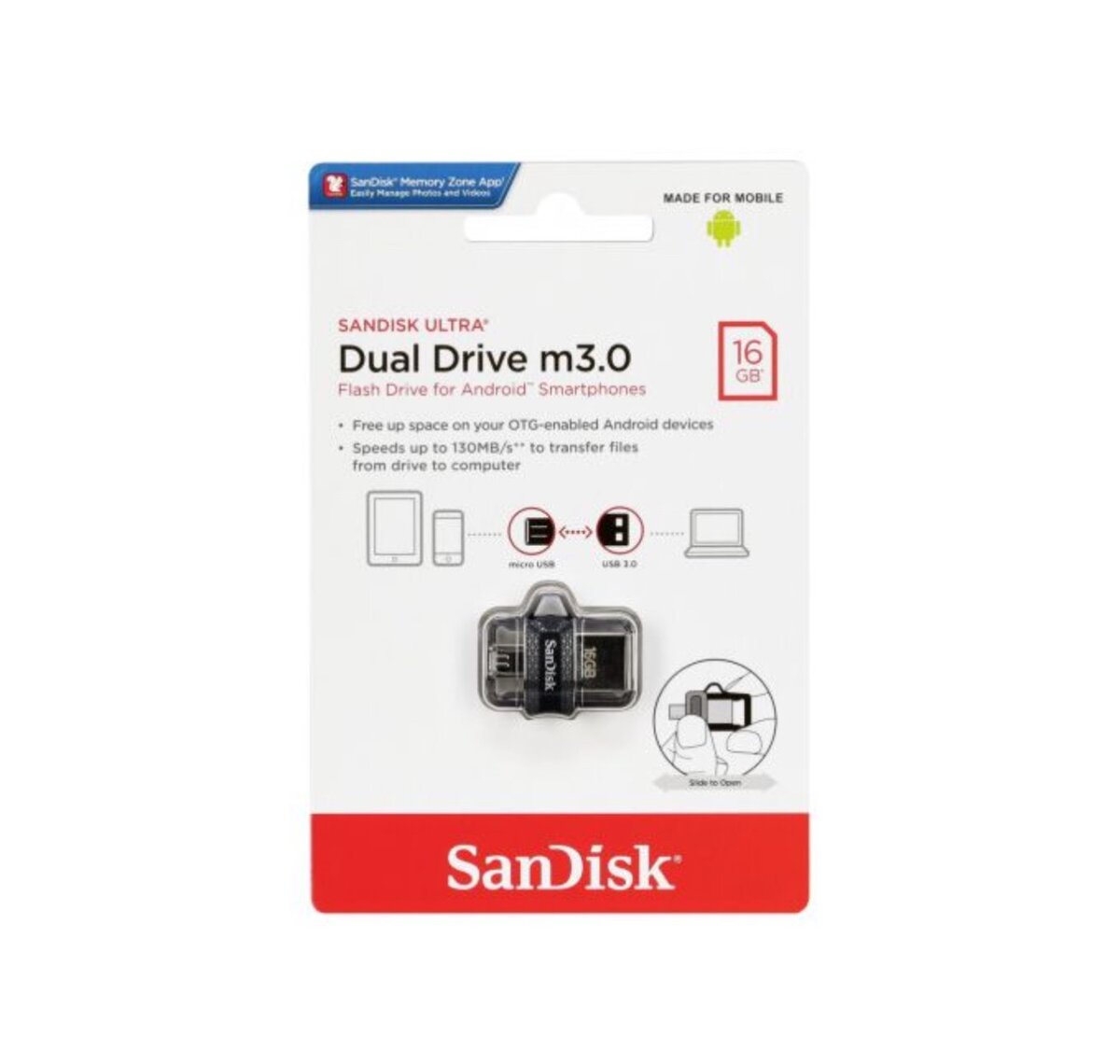 Clé Usb Sandisk  16 GB 3.0 À DOUBLE CONCENTRIQUE Micro