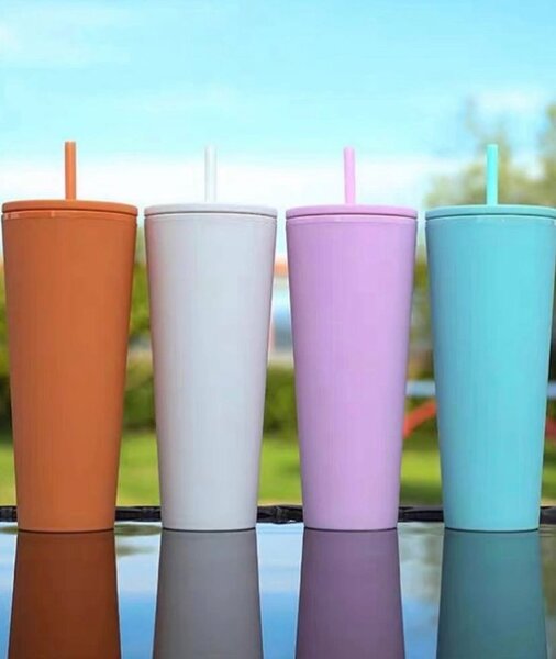 Matte Double Wall  Acrylic Tumbler with Lid and straw