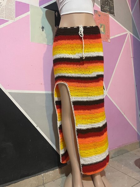 Jupe longue crochet rayé