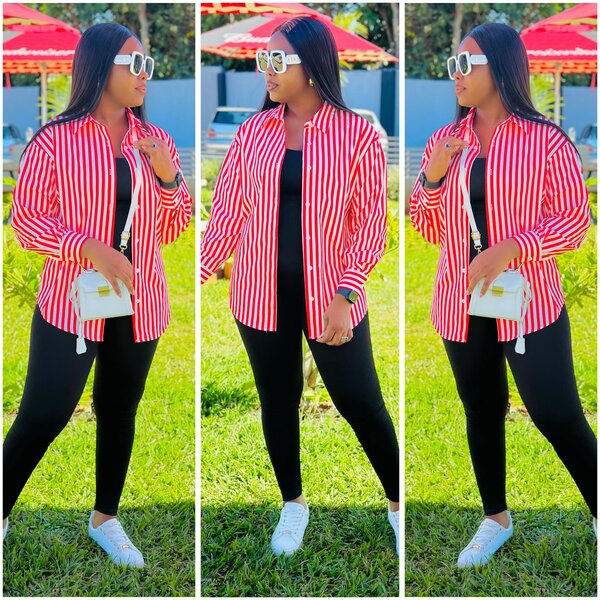 Classic shirt, red and white striped, size S-2xl