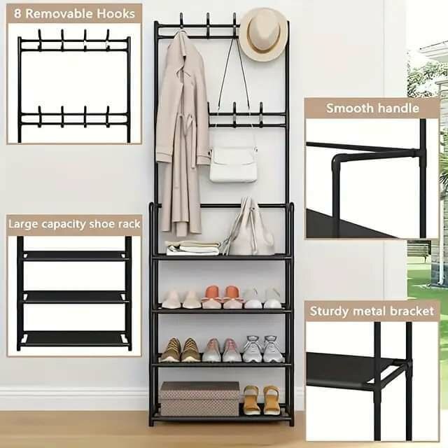5 TIER SHOE & HAT RACK, COAT & HAT HANGING, MULTIFUNCTIONAL.