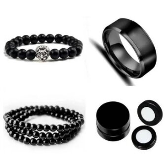 Best Qualtiy PACK Of 2 Band Ring & Lion Head Bracelet with Mala Bracelet & Magnet Earings