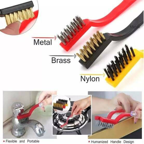 3PCS Small Brush Set Cleaning Brushes Iron Nylon Copper Wire for Car Kitchen Gas Stove Cleaning