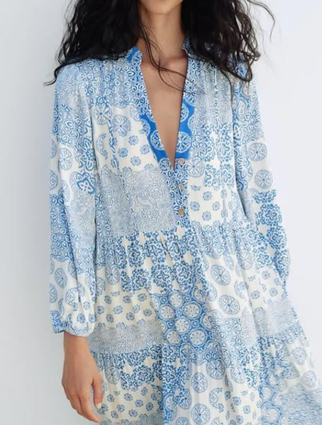 When in Greece Blue & white Printed maxi dress