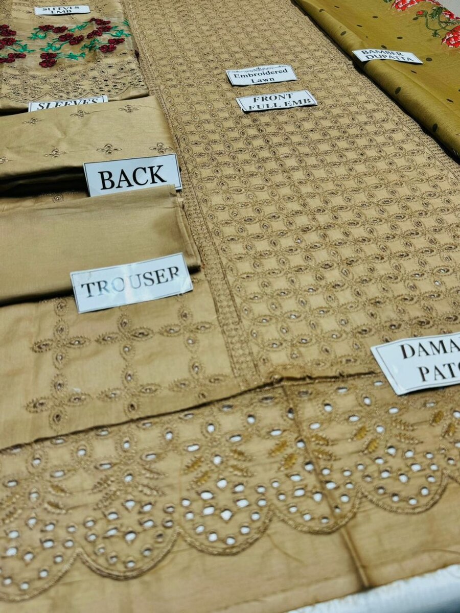 3 pcs women's unstitched Embroidered Lawn suit