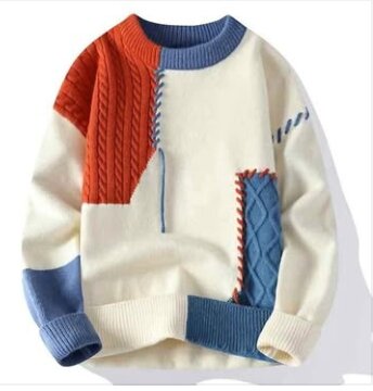 Pull tricot coloré patchwork