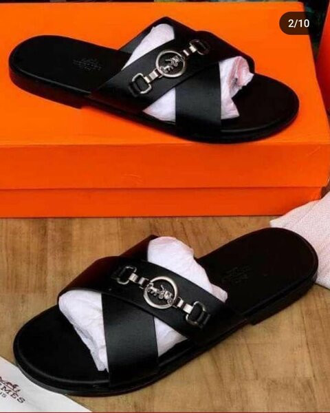 Men leather branded slippers