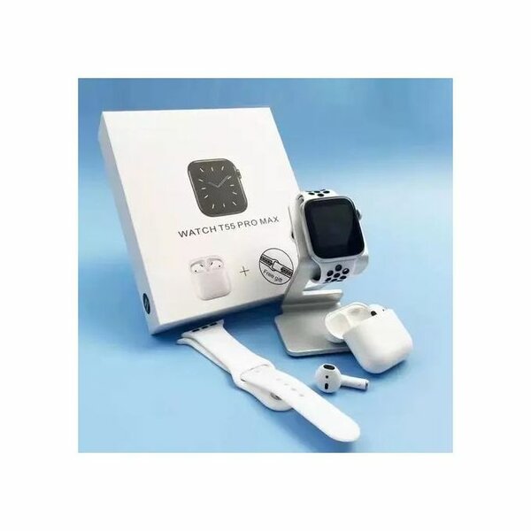 Smartwatch Montre Connectée T55 Pro Max, 2 En 1, Avec écouteurs - Blanc