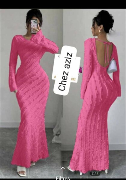 Robe longue en dentelle rose