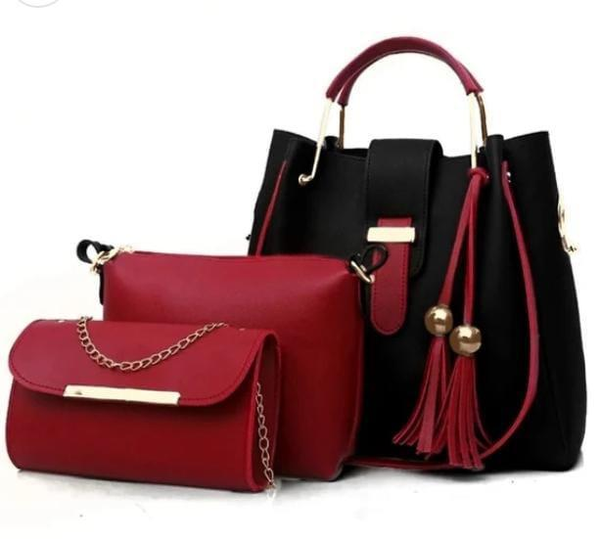 Women's leather plain handbags set of 3