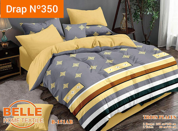 ▪️2 Draps 3 places + 2 taies gris jaune