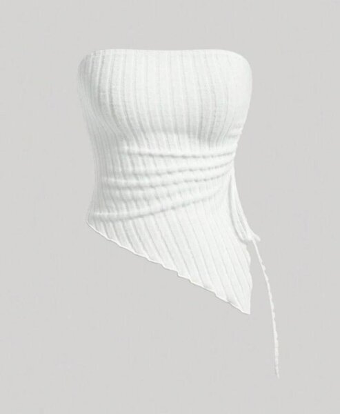 Top asymétrique côtelé blanc