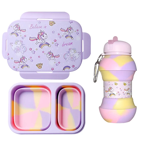 Collapsible silicone lunchbowl and waterbottle (550